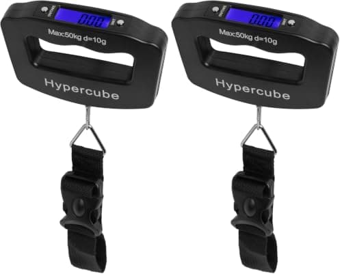 Hypercube Luggage Scale Portable Digital Weight Scale for Travel Suitcase Weigher with Tare Function 110 Lb/ 50Kg Capacity Black (Pack of 2)