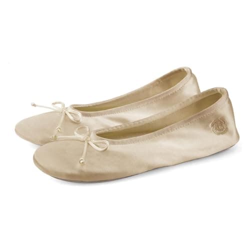 BCVIA Women's Ballerina House Slippers with Bow, Ballet Flat Lightweight Comfy Memory Foam House Shoes(gol9-10)