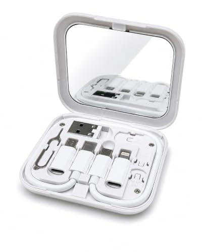 ONYXX Electronics Travel Charging Cable Kit with USB-C, Micro USB & USB-A Adapters, Compatible with Lightning Devices, SIM Card Eject Tool, Compact Portable Charging Case