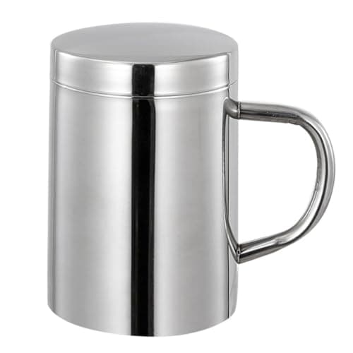 SOLUSTRE Stainless Steel Insulated Mug with Handle, Double-Layer Thermal Travel Cup with Flat Base, Practical and Design for Making Tea and Office Use