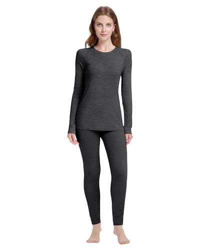Women's 100% Merino Wool Thermals Base Layer Set (M,190-Heather Grey)