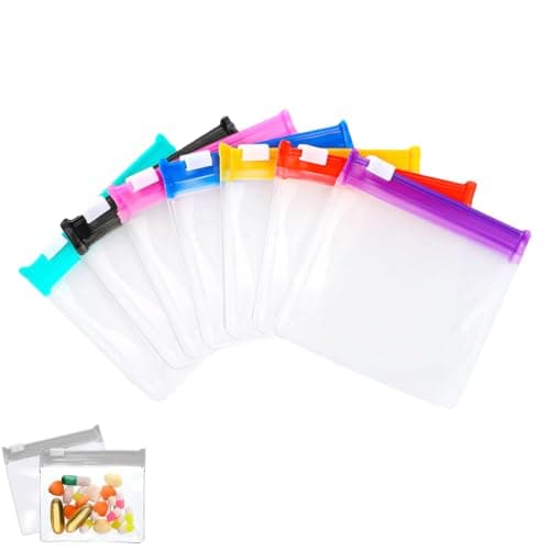 Travel Pill Bags, 7 Colour Reusable Travel Pill Pouch with Slide Lock, Waterproof Clear Pill Storage Bags for Tablets, Portable Medication Organiser for Travel, Home & Office (7pcs)