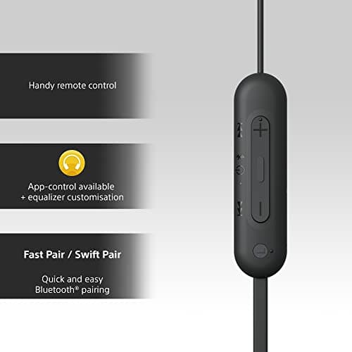 Sony WI-C100 Wireless In-ear Headphones - Up to 25 hours of battery life - Water resistant -Built-in mic for phone calls - Voice Assistant compatible - Reliable Bluetooth® connection - Black — view 5