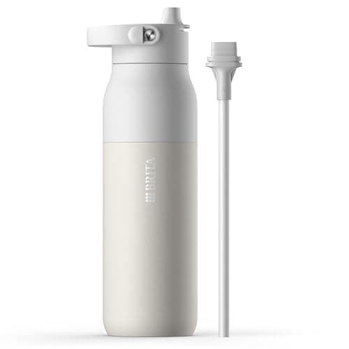 BRITA LARQ Essential Drinking Bottle with Straw White (1000ml) Stainless Steel Water Bottle, Double-Walled Insulation (24h Cold), with Detachable Soft-Touch Handle, Dishwasher Safe