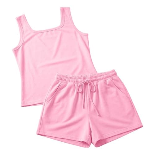 Womens Lounge Wear Sets Co Ord Sets for Women Summer Tracksuit Full Set Square Neck Vest Tops and Wide Leg Shorts 2 Piece Travel Airport Outfits Casual Solid Pyjamas Loungewear Leisure Suits — view 6