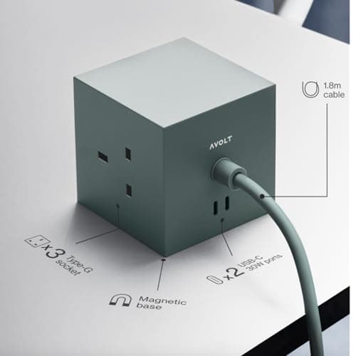 Avolt Square 1 Travel Extension Lead Cube, 1.8m, 3 UK Sockets & 2 USB-C — view 6