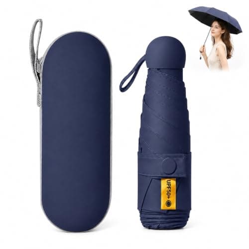 WHJYCC Compact Folding Umbrella - Navy Travel Umbrella with Storage Case