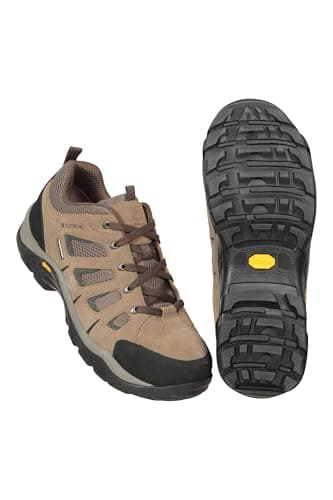 Mountain Warehouse Field Mens Waterproof Shoes - Vibram Sole Walking Shoes, Suede & Mesh Upper Hiking Shoes, Quick Drying Rain Shoes - for All Season Running, Travelling, Khaki, 9 UK