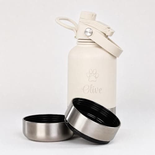 Just Giftz Personalised Dog Water Bottle 32oz, 3-in-1, Cream — view 2