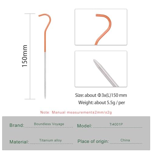 iBasingo 15cm Ultralight Titanium Shepherd Hook Tent Pegs 8-Pack Ti4001P — view 2