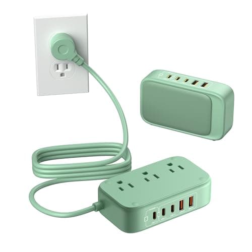 KWRNVO 5FT USB Charging Station with Outlets, Flat USB C Travel Power Strip PD 20W Charger with 2500W AC Outlets, 3 USB-C Ports, 2 USB-A Ports Extension Cord for Home/Office/Travel