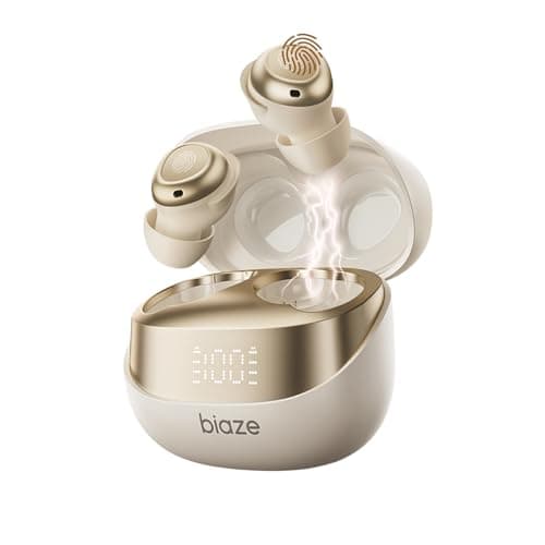 biaze Wireless Sleep Earphones,Side Sleep Earphones with Noise Reduction Function in Ear with Bluetooth 5.4,LED Display 3g Mini Earbuds,30H Long Battery Life Compatible with Apple and Android,Beige