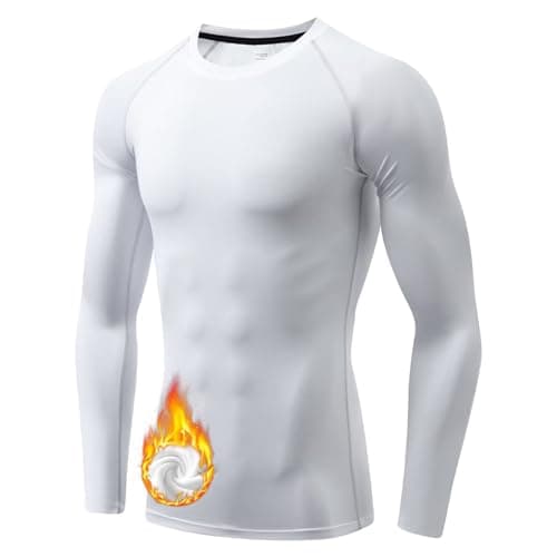 Sillictor Mens Thermal Top Long Sleeve Quick Dry Cycling Running Base Layer Mens Ski Underlayer Fleece Compression Sports Hiking Football Training T Shirts High Wicking Muscle Support 3235 White L