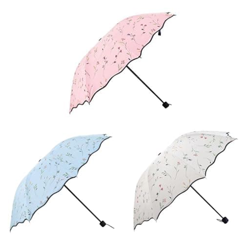 hardinox Women's Folding Floral Sun Umbrella Portable UV Protection Ladies Sun Parasol Windproof Strong Compact Umbrella Summer UPF 50+ Lightweight Travel Garden Sun Rain Umbrellas (White) — view 2
