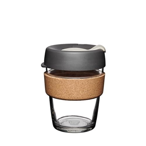 KeepCup Brew Cork - 12oz/340ml Tempered Glass Reusable Coffee Cup/Travel Mug, Natural Cork Band with Splashproof Press Fit Lid - Press
