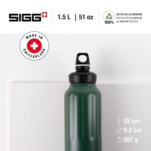 Sigg - Aluminium Sports Water Bottle - WMB Traveller Leaf Green - Swiss Made - Suitable For Carbonated Drinks - Leakproof - Lightweight - BPA Free - Green - 1.5L — view 2