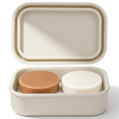 AIMAIAIMAI Enhanced Leak Proof Travel Soap Case, Silicone Soap Container with Draining Layer, Portable Bar Soap Holder for Bathroom, Camping, Gym, Easy to Clean (Off-White)