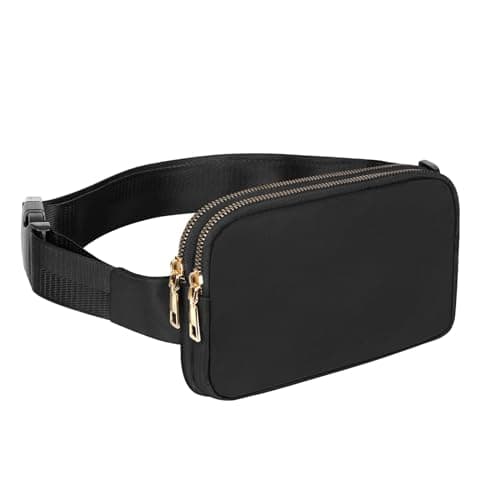 Geestock Bumbag for Ladies, Fanny Pack with Adjustable Straps & 2 Zipper Pockets for Women Men, Crossbody Fashion Waist Belt Bag for Hiking Running Festivals Walking Travel Cycling (Black)