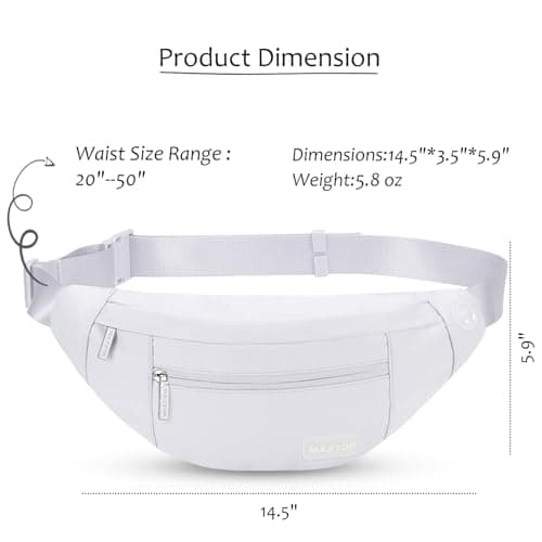 MAXTOP Large Bumbag Waist Fanny Pack Running Belt for Men Women Unisex Bum Bag with Headphone Jack and 4-Zipper Pockets Adjustable Belt for Travel Running Jogging Workout Hiking Gifts White — view 5