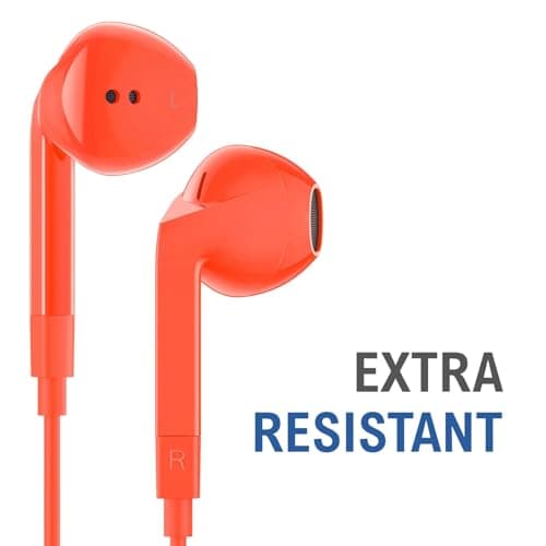 Ludos FEROX Wired Earbuds in-Ear Headphones, Earphones with Microphone, 5 Years Warranty, Noise Isolation Corded for 3.5mm Jack Ear Buds for iPhone, iPad, Samsung, Laptop, Gaming, Sports - Coral — view 6