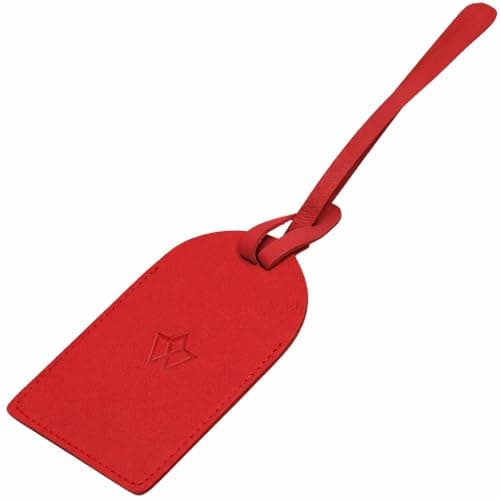 Wasama Genuine Leather Luggage Tag | Travel Baggage Tag | Durable Strap & Privacy Flap (Fire Engine) — view 3