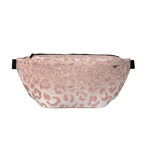 JKLQWC rose gold glitter Printed Fanny Pack Waist Bag for Men Women, Adjustable Bumbags Hip Bum Bag Travel Crossbody Bags Sports Running Hiking Belt Bag
