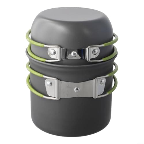 Camping Cookware Kit, Portable Camping Pot Set Outdoor Cooking Gear Aluminum Camping Cookware Foldable Handle Backpacking Cooking Pot Lightweight Camping Kitchen Set(Green handle)
