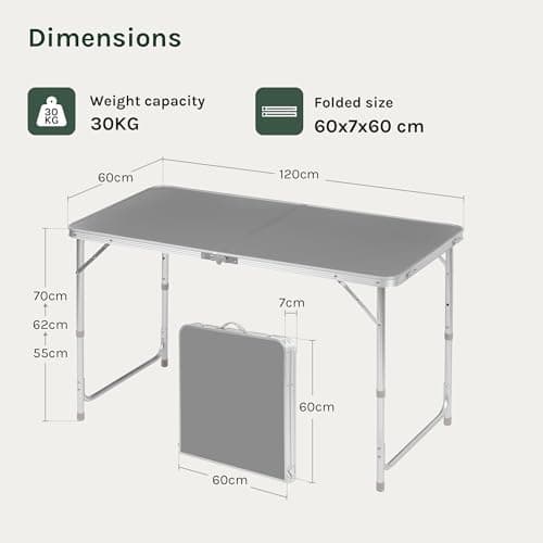 WOLTU Camping Table Picnic Table Grey Lightweight Folding Outdoor Garden Balcony Market Kitchen Work Table Adjustable — view 3