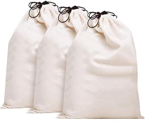 MISSLO Set of 3 Cotton Breathable Dust-Proof Drawstring Storage Pouch Multi-Functional Bag,Beige (Pack 3 L)