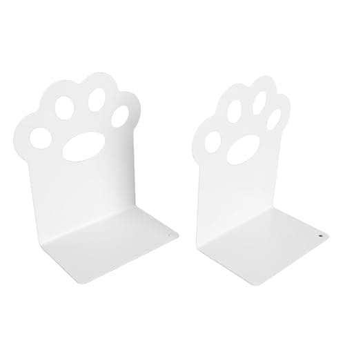 TYTOGE Cartoon Bookends, Non Slip Pas L Shape Design Heavy Duty Steel Book End Shelves for Home for Holding Magazine Folder DVD (White)