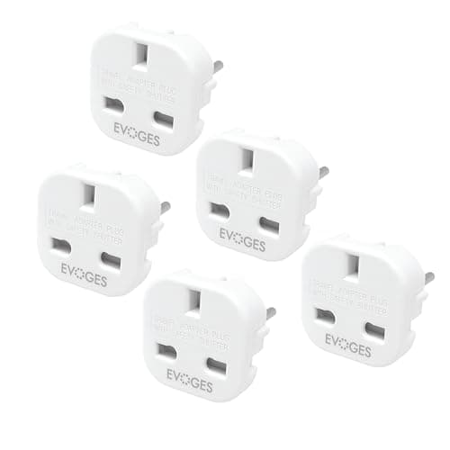 Evoges UK to European EU Travel Adapter 10A Plug Type G (3-Pin) to Type C,E,F, (2-Pin) Travel Europe White (Pack of 5)