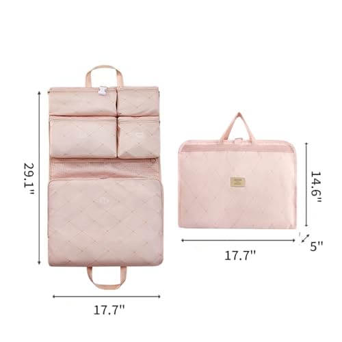 7-in-1 Travel Storage Bag, Foldable Hanging Packing Cube with Compartments for Clothes, Pink (Pink) — view 2