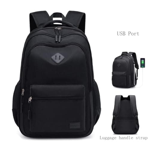 USB Port Black Backpack for School College Travel: Water Resistant,Built-in USB Port | Water Resistant | 8 Compartments | Durable Bookbag | Ideal for Students & Travelers — view 5