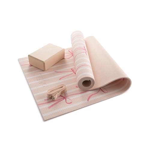MYGA Yoga Starter Set - 6mm Non-Slip Yoga Mat, Yoga Block and Strap - Starter Kit for Beginners in Pilates, Exercise and Fitness - Choice of Design (Bows)