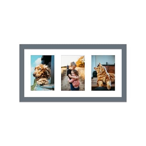 Grey Multi Photo Frame - Holds 3 x 6x4 Pictures, Family Collage Picture Frame for Wall Display, 8x16 Panoramic Frame Size, Pack of 1