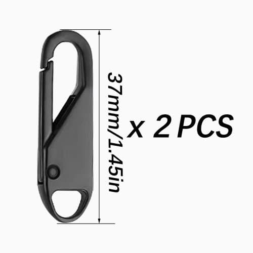 2 Pcs Zipper Pulls - Universal Zipper Tab Pullers & Repair Kit for Luggage, Handbags, Jacket & DIY Crafts (Black, 37x10x3.7mm) — view 2