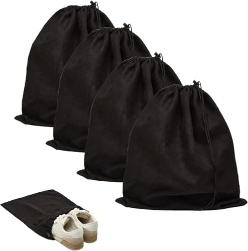 4 Pcs 45 x 35 cm Travel Shoe Bags for Packing with Drawstring,Black
