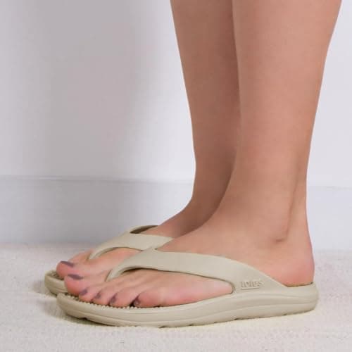totes® SOLBOUNCE® Ladies Toe Post Sandals, Ultra-Light Everywear™ Foam, Compression-Proof, Antibacterial Freshness, Machine Washable Flip-Flops, Durable Summer Travel, Beach Footwear, Stone, 5 UK — view 2