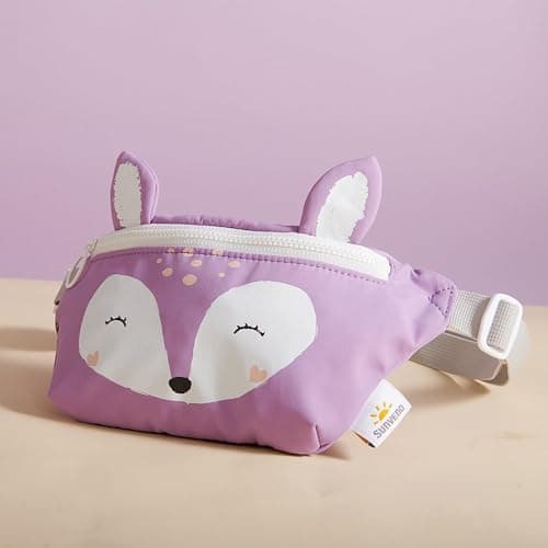 SUNVENO Baby Fanny Pack Waist Bag for Kids Boys Girls Great Gift for Toddlers in Kindergarten （Purple Deer） — view 3
