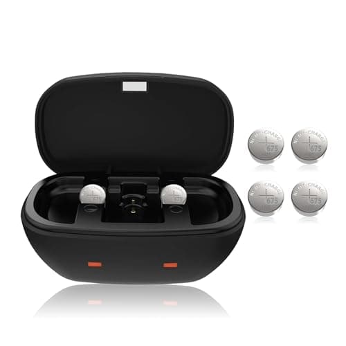 Rechargeable Hearing Aid Batteries and Battery Charger, Hearing Aid Charger Travel Case with 6 Pack 675 Batteries (Charger + 6 Pack 675 Batteries)