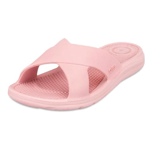 totes® ® SOLBOUNCE Ladies Cross Strap Slider Sandals, Lightweight Summer Slides with Everywear™ Cushioning, Anti-Bacterial Sole, Compression-Resistant Insole, Holiday Footwear, Pink, UK 6 — view 4