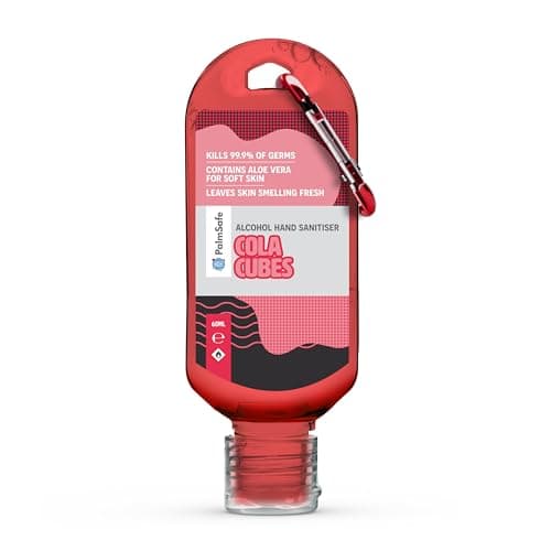 Palm Safe Cola Cubes 60ml Anti Bacterial Premium Hand Sanitiser Travel Size Refillable Clip Bottle Quick Drying Non Sticky Extra Moisturising Kills 99.9% of Viruses and Bacteria