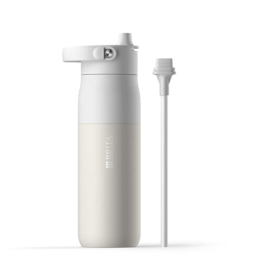 BRITA LARQ Essential Drinking Bottle with Straw White (680ml) Stainless Steel Water Bottle, Double-Walled Insulation (24h Cold), with Detachable Soft-Touch Handle, Dishwasher Safe