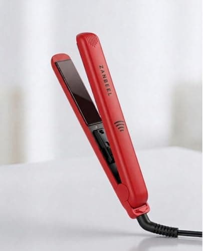 ZANBEEL Mini Hair Straightener, Ceramic Coating Plates, 200°C Max Temperature,LED Indicator Flat Iron 17W PTC Fast Heating Straightening Iron, Lock Function (Red)
