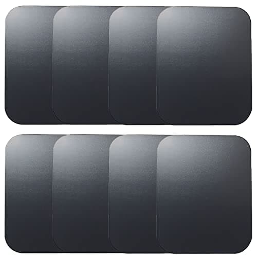 SALEX Replacement Metal Plates Set for Magnetic Car Phone Holder, Wall & Air Vent Mount, Cases, Magnets. Kit of 8 Black Rectangular Iron Discs Without Holes. 3M Adhesive Backing. Steel Sheets, 8 Pack.