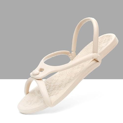 Women Summer Lightweight Flat Travel Portable Non-Slip Sandals for Beach Pool Bath Public Hotel Cruise, beige, 9.5 UK — view 5