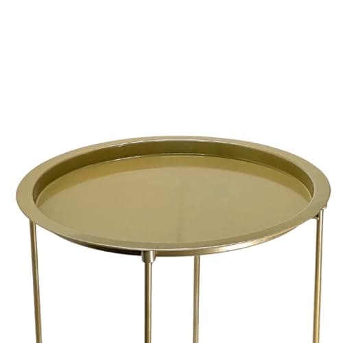 Trendi® Round/Metal Folding/Side Table Tray Top Light/Portable/Coffee/Night Stand (GOLD) — view 4
