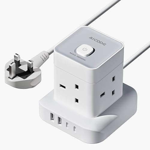 AICODE Cube Extension Lead with 4 USB Slot,4 Way Multi Plug Socket,2M Cable