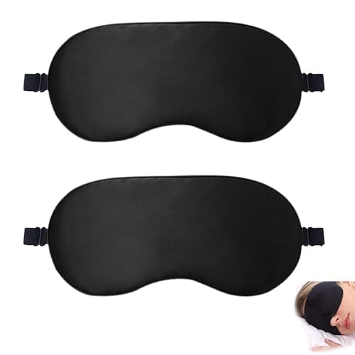 2 Pack Sleep Mask,Silk-Like Eye Mask with Adjustable Strap, Soft Eye Eye Sleep Shade Cover, 100% Light-Blackout Design Reduces Puffy Eyes, Sleeping Aid Blindfold for Night, Travel, Nap (Black*Black)