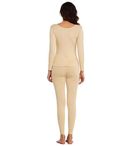 Mcilia Women's Ultrathin Modal Round Neck Thermal Underwear Set Beige — view 4